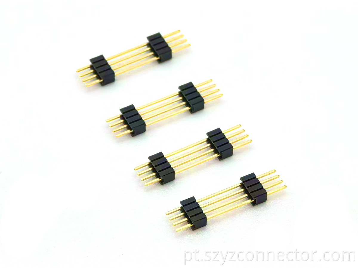Conector de cabeçalho de pino de passo de 1,27 mm única fileira plástica dupla reta SQ0,4 mm H5,0 mm 1 * 4P 1.27mm Pitch Pin Header Connector Single Row Straight Dual Plastic SQ0.4mm H5.0mm 1*4P
